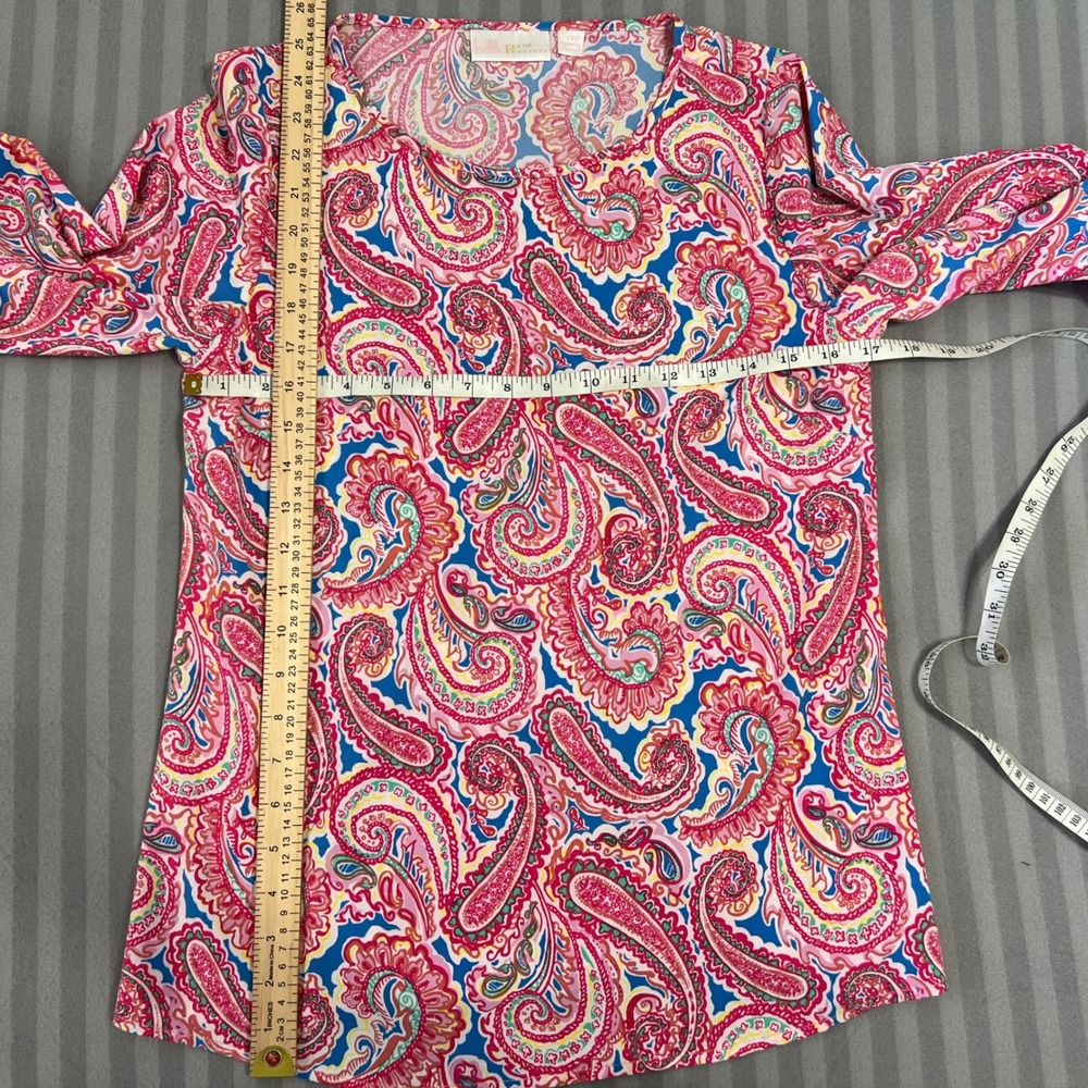Belle by Kim Gravel Pink Paisley Tiered Bell Sleeve Blouse XXS Pink Blue Multi - Picture 7 of 7